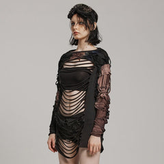 Wasteland Brown and Black Distressed Cutout Top