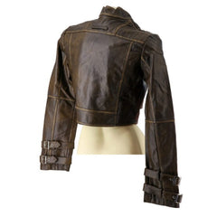 Brown Leather Zip Moto Jacket