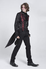 Victorian Goth Dark Red Rose Print Men's Tailcoat Vest