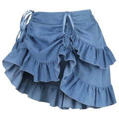 Blue Denim Ruched Adjustable Bustle Skirt