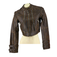 Brown Leather Zip Moto Jacket