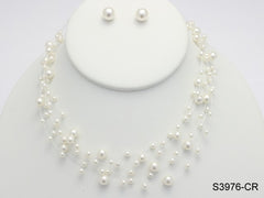 6 Line Pearl Necklace and Earring Set
