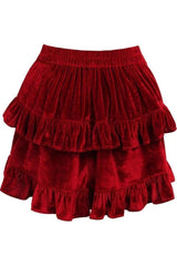 Dark Red Velvet Ruched Bustle Skirt