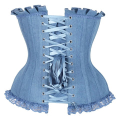 Top Drawer Blue Denim Bows Underwire Steel Boned Burlesque Corset