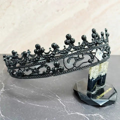 Elegant Black Regal Crown with Single Clear Gemstone