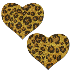 Love: Gold Glittering Cheetah Heart Nipple Pasties