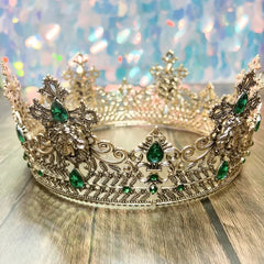 Gold Royal Men's Crown with Emerald Green Gems