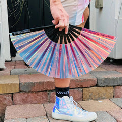 Iridescent Holographic Hand Fan