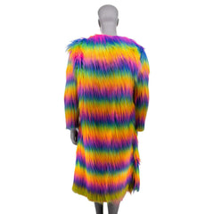 In A Trance Rainbow Long Piled Shaggy Faux Fur Coat