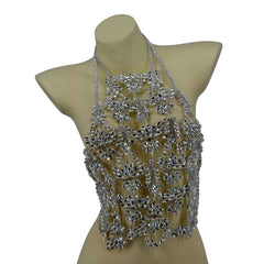 Intricate Rhinestone Halter Style Top