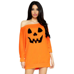 Jersey Orange Pumpkin Jack-O-Lantern Dress