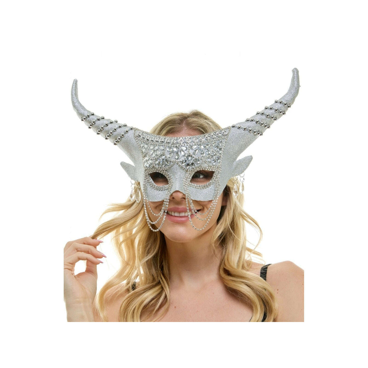 Jeweled Venetian Mask w/ Long Horns