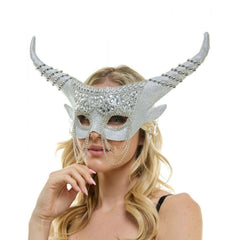 Jeweled Venetian Mask w/ Long Horns