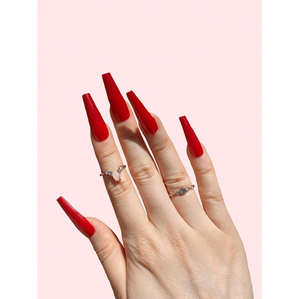 Kiss Red Long Coffin Shaped Press On Nails – AbracadabraNYC