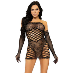 Lace & Net Tube Dress & Matching Gloves