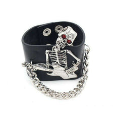 Leather Chain Bracelet with Skeleton and Guitar