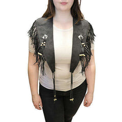 Leatherlike Beaded Fringe Cowgirl Vest