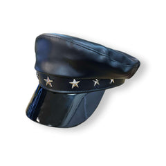 Leatherlike Biker Cap w/ Studded Star Detailing