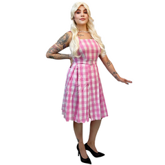 Barbara Doll Pink Gingham Dress Cosplay Adult Costume