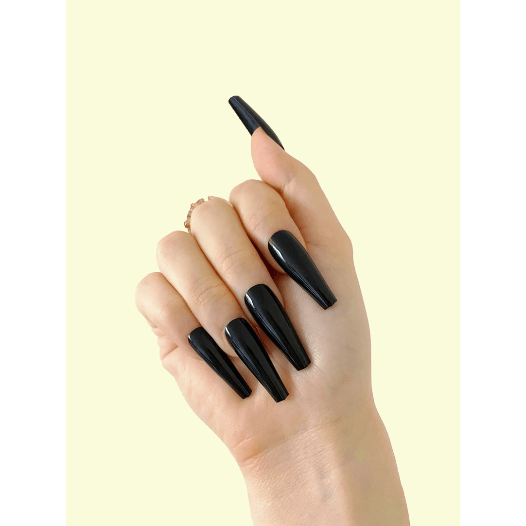 Long Black Coffin Shaped Press On Nails