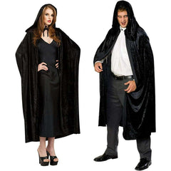 Long Black Crushed Velvet Adult Hooded Cape