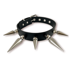 Long & Short Silver Spikes Black Patent Choker