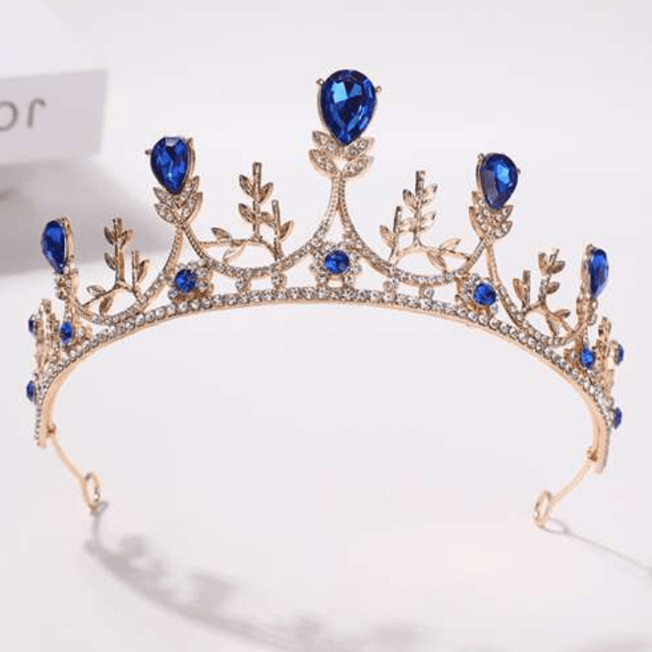 Luxe Gold Tiara with Royal Blue Rhinestones