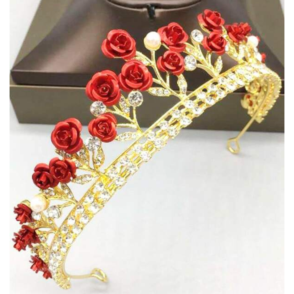 Luxurious Red Rose Tiara with Rhinestones