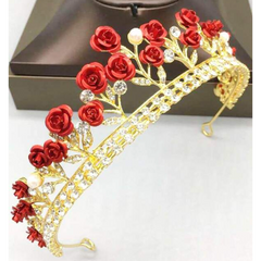 Luxurious Red Rose Tiara with Rhinestones