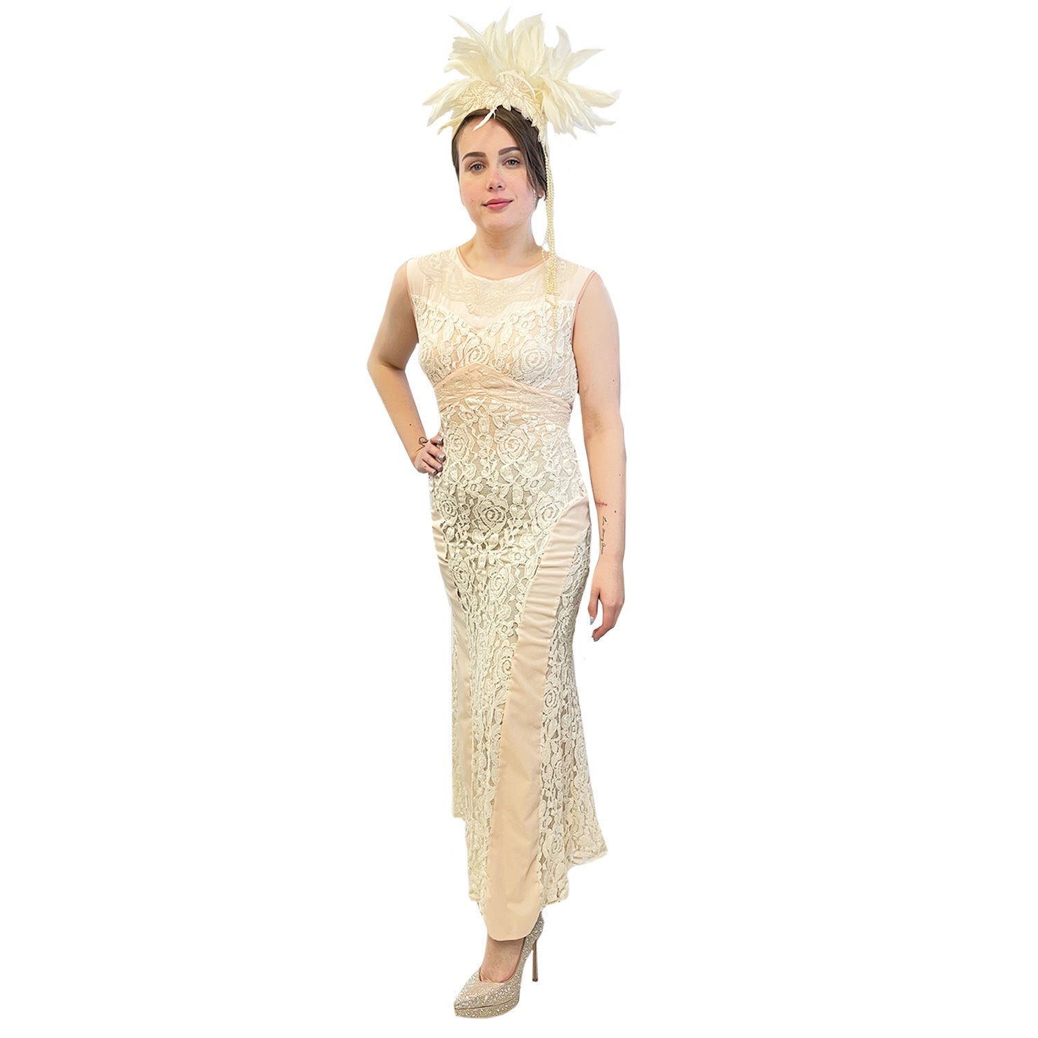 Exclusive 1920s Vintage Peach Lace Evening Dress Adult Costume