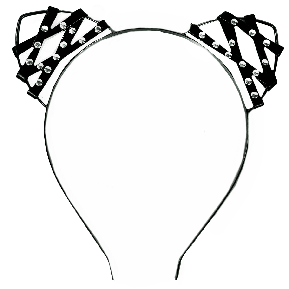 Metal Cat Ear Headband W/ Faux Leather Straps