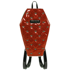 Bat Studded Quilted Coffin Backpack w/ Satin Lining