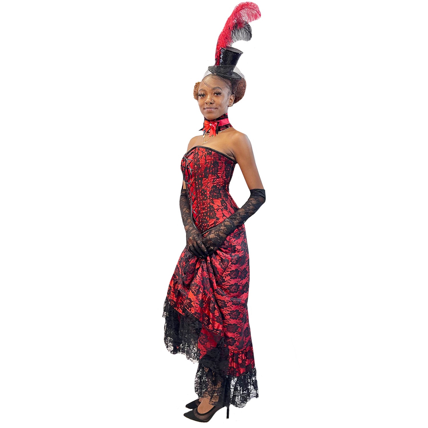 Stunning Satin and Rhinestone Ruby Red Burlesque Adult Costume