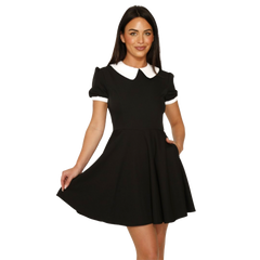 Black Short Sleeve Peter Pan Collar Mini Dress