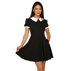 Black Short Sleeve Peter Pan Collar Mini Dress