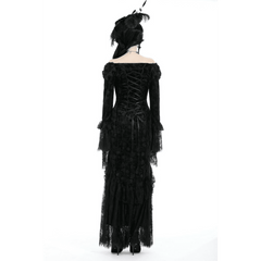 Morticia Gothic Lace Velvet Maxi Dress