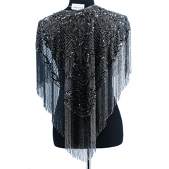 Mystical Pewter Beaded Fringe Shawl