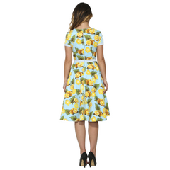 Classic 50s Aqua Blue Lemon Print Swing Dress