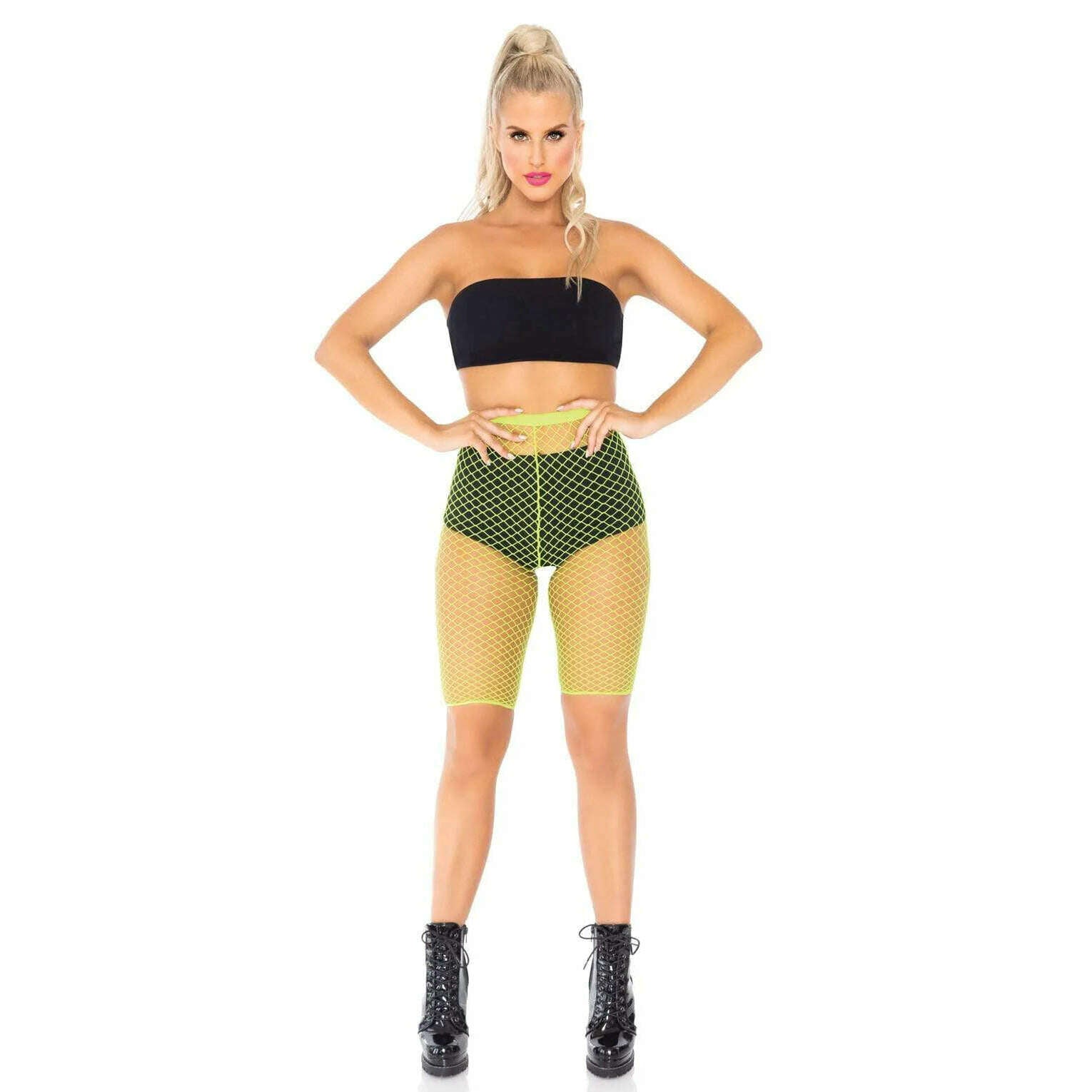 Neon Yellow Industrial Fishnet Biker Shorts AbracadabraNYC