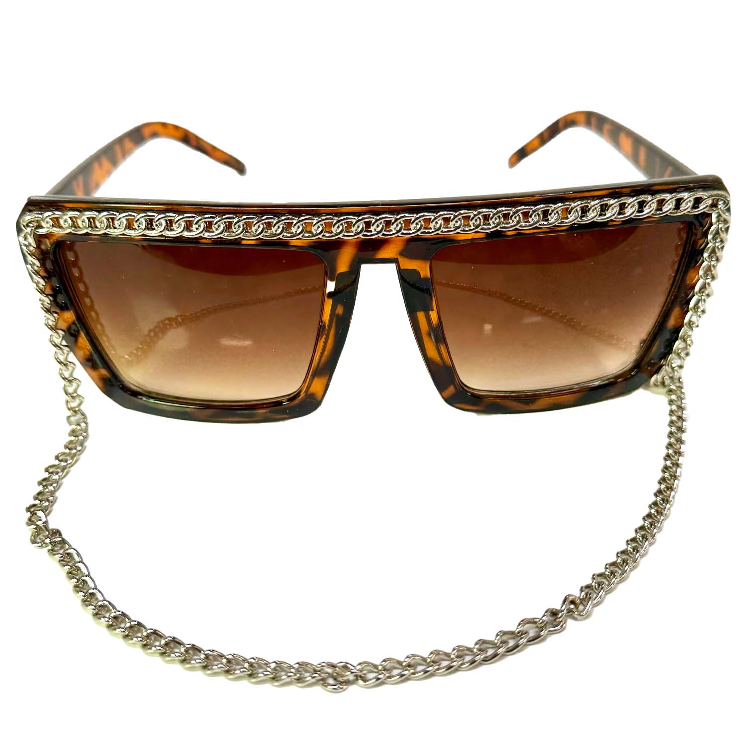 Oversized Retro Fashion Sunglasses with Silver Chain