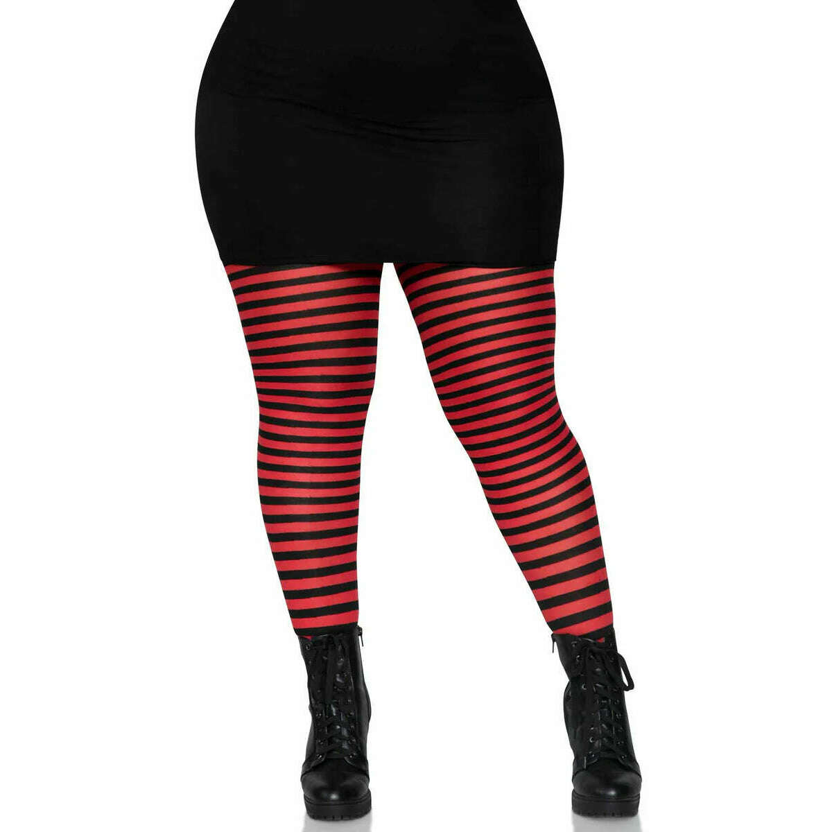 Nylon Black & Red Striped Plus Size Tights