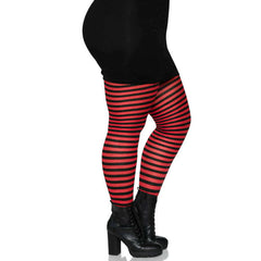 Nylon Black & Red Striped Plus Size Tights