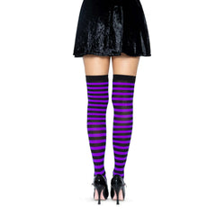 Nylon Striped Thigh High Stockings