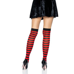 Nylon Striped Thigh High Stockings