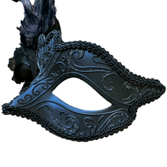 Black Feathered Rose Mask