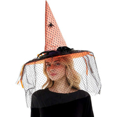 Orange Veiled Witch Hat