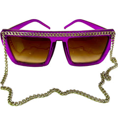 Oversized Retro Fashion Sunglasses with Silver Chain