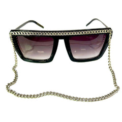 Oversized Retro Fashion Sunglasses with Silver Chain