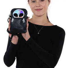 Peeking Alien Adjustable Vinyl Crossbody Bag