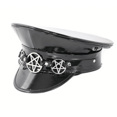 Pentagram Black Patent Captain Hat